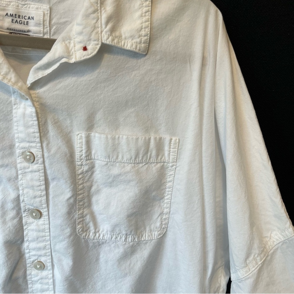 American Eagle XS Oversized button up boyfriend shirt White Long sleeve top - Picture 4 of 7